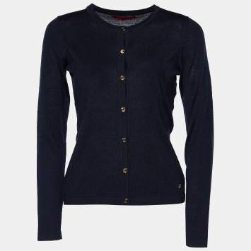 Pre Owned CH Carolina Herrera Navy Blue Knit Button Front Cardigan XS