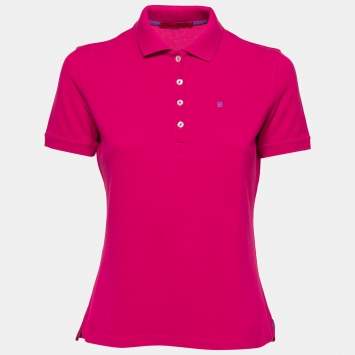 Pre Owned CH Carolina Herrera Pink Cotton Logo Detail Polo T-Shirt M