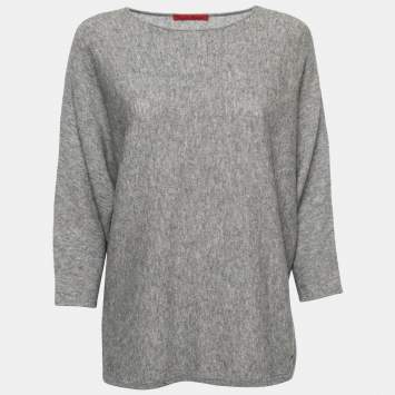 Pre Owned CH Carolina Herrera Grey Wool Dolman Sleeve Sweater M