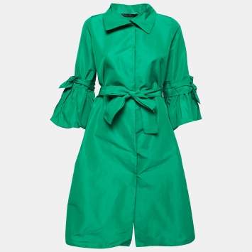 Pre Owned CH Carolina Herrera Green Taffeta Belted Dress XS