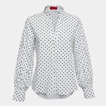 Pre Owned CH Carolina Herrera White Polka Dot Cotton Puff Sleeve Shirt M