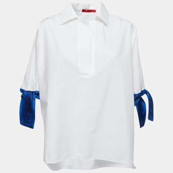 Pre Owned CH Carolina Herrera White Cotton Tie Detail Tunic Top S