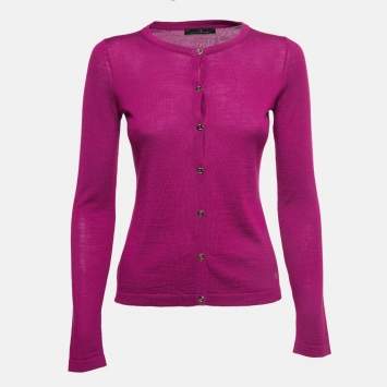Pre Owned CH Carolina Herrera Purple Knit Buttoned Cardigan XS