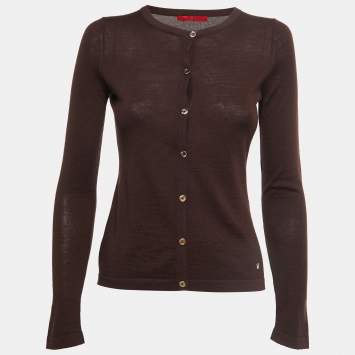 Pre Owned CH Carolina Herrera Brown Knit Buttoned Cardigan XS