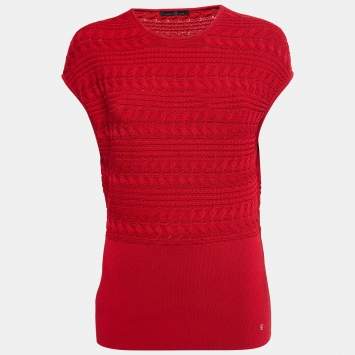 Pre Owned CH Carolina Herrera Red Knit Sleeveless Top L