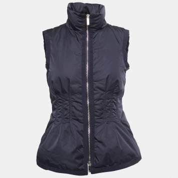 Pre Owned CH Carolina Herrera Navy Blue Synthetic Zip Front Sleeveless Down Jacket XS