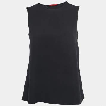 Pre Owned CH Carolina Herrera Black Crepe Sleeveless A-Line Top S