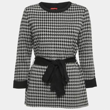مملوكة مسبقًا CH Carolina Herrera Black Houndstooth Wool Blend Belted Sweater M
