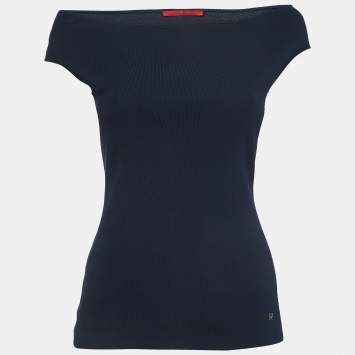 Pre Owned CH Carolina Herrera Navy Blue Knit Sleeveless Top S