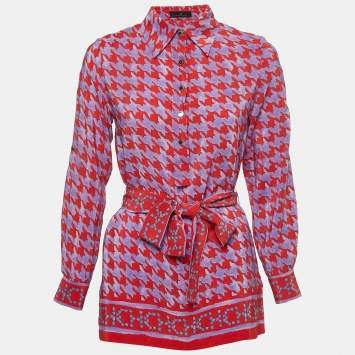 Pre Owned CH Carolina Herrera Purple/Red Printed Crepe Belted Top S