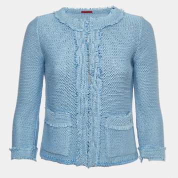 Pre Owned CH Carolina Herrera Blue Crochet Knit Jacket XS