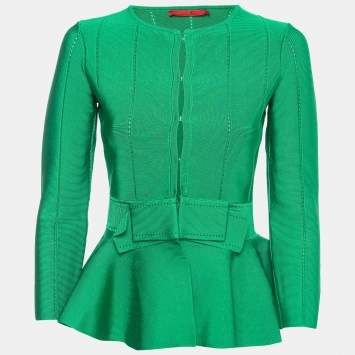 Pre Owned CH Carolina Herrera Green Knit Peplum Top XS
