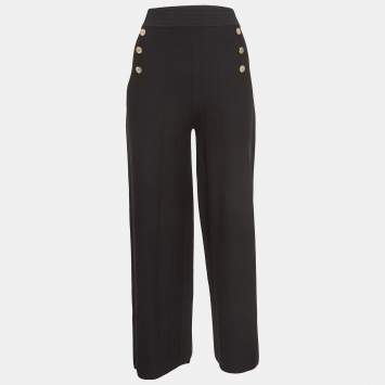 Pre Owned CH Carolina Herrera Black Knit Button Detail Wide Leg Pants S