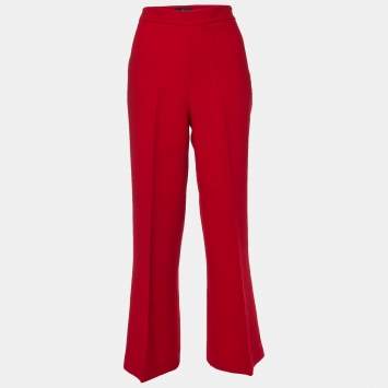 Pre Owned CH Carolina Herrera Red Crepe Wide Leg Trousers S