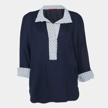 Pre Owned CH Carolina Herrera Midnight Blue Jersey Logo Collar Polo T-Shirt M