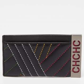 Pre Owned CH Carolina Herrera Black Quilted Leather Card Holder