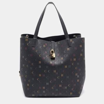 Pre Owned CH Carolina Herrera Black Monogram Coated Canvas Medium Matryoshka Locked Tote