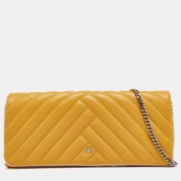 Pre Owned CH Carolina Herrera Yellow Quilted Leather Chain Clutch