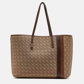 Pre Owned CH Carolina Herrera Brown/Beige Monogram Canvas Shopper Tote