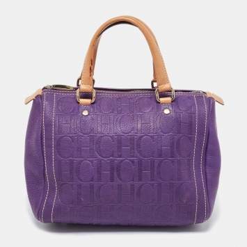 Pre Owned CH Carolina Herrera Purple Monogram Leather Andy Boston Bag
