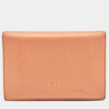 Pre Owned CH Carolina Herrera Peach Leather Compact Flap Wallet