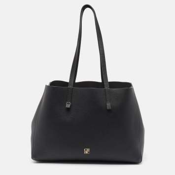 Pre Owned CH Carolina Herrera Black Leather Editors Shopping Zip Tote