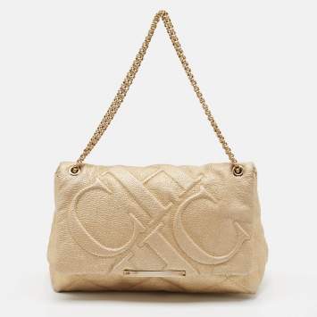 Pre Owned CH Carolina Herrera Gold Quilted Leather Flap Chain Shoulder Bag