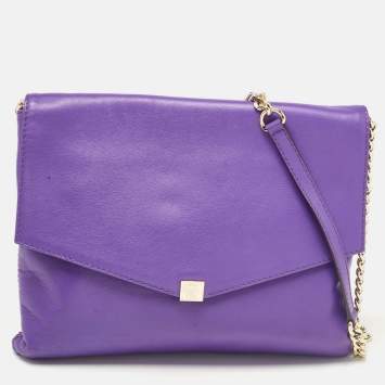 Pre Owned CH Carolina Herrera Purple Leather Flap Shoulder Bag