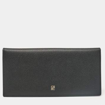 Pre Owned Carolina Herrera Black Leather Bifold Long Wallet