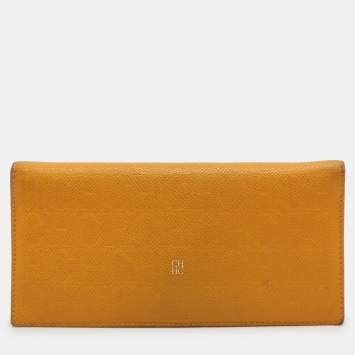 Pre Owned CH Carolina Herrera Yellow Embossed Leather Wallet