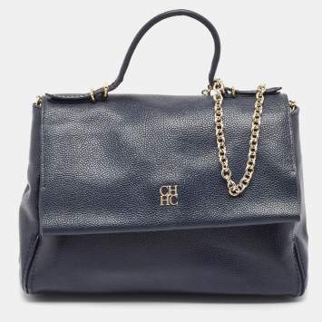 Pre Owned CH Carolina Herrera Blue Leather Minuetto Flap Top Handle Bag