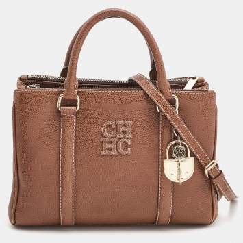Pre Owned CH Carolina Herrera Brown Pebbled Leather Matteo Tote