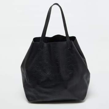 Pre Owned CH Carolina Herrera Black Monogram Leather Matryoshka Tote