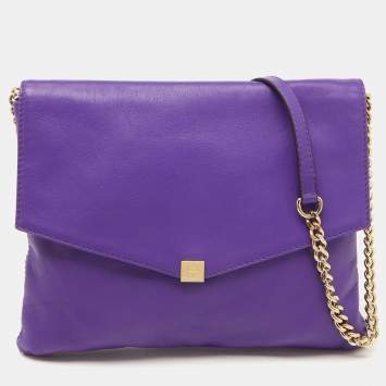 Pre Owned CH Carolina Herrera Purple Leather Chain Flap Shoulder Bag