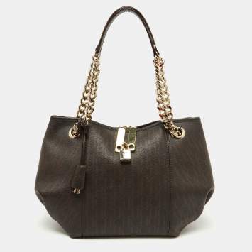 Pre Owned CH Carolina Herrera Brown Monogram Coated Canvas and Leather Dahlia Hobo