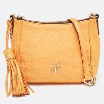 Pre Owned CH Carolina Herrera Yellow Leather Tassel Chain Crossbody Bag  