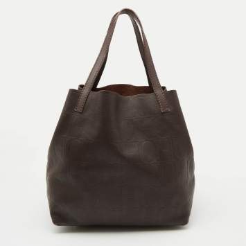 Pre Owned CH Carolina Herrera Choco Brown Monogram Leather Matryoshka Tote