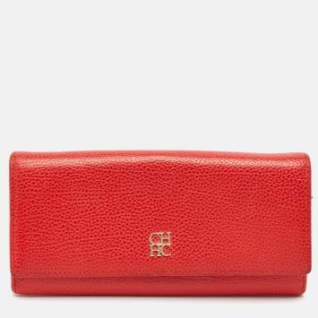 Pre Owned CH Carolina Herrera Red Leather Flap Continental Wallet