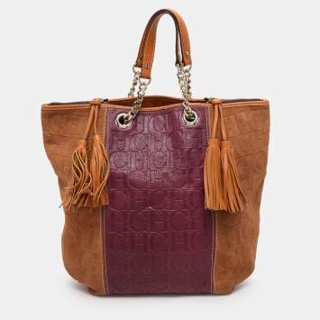 Pre Owned CH Carolina Herrera Tri Color Leather and Suede Tassel Tote