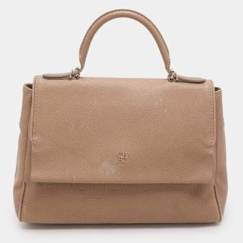 Pre Owned Carolina Herrera Beige Leather Minuetto Flap Top Handle Bag