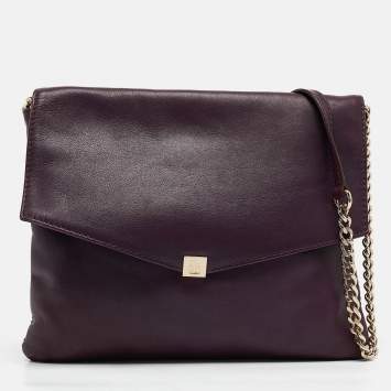 Pre Owned CH Carolina Herrera Dark Purple Leather Envelope Flap Shoulder Bag