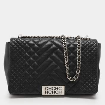 Pre Owned CH Carolina Herrera Black Leather Shoulder Bag