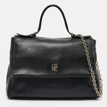 Pre Owned CH Carolina Herrera Black Leather Minuetto Flap Top Handle Bag