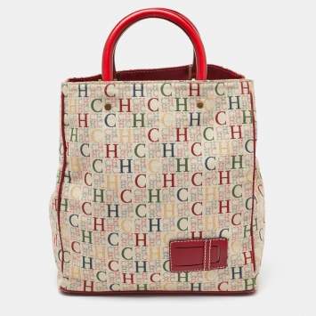 Pre Owned CH Carolina Herrera Multicolor Monogram Canvas and Leather Trim Shopper Tote