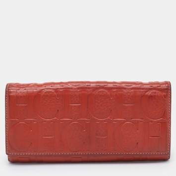 Pre Owned CH Carolina Herrera Rust Orange Monogram Leather Flap Continental Wallet