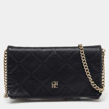 Pre Owned CH Carolina Herrera Black Leather Chain Crossbody Bag