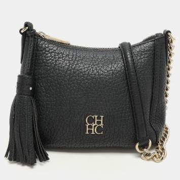 Pre Owned Carolina Herrera Black Leather Chain Tassel Shoulder Bag