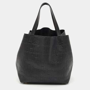 CH Carolina Herrera Black Monogram Embossed Leather Matryoshka Tote