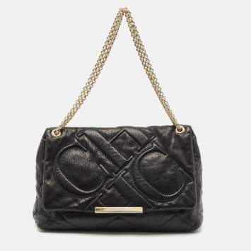 CH Carolina Herrera Black Quilted Leather Flap Chain Shoulder Bag