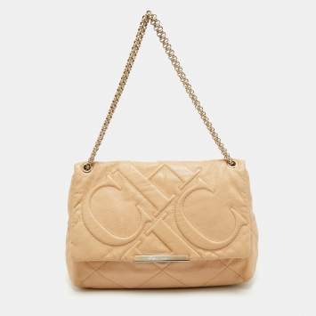 CH Carolina Herrera Beige Quilted Leather Flap Chain Shoulder Bag